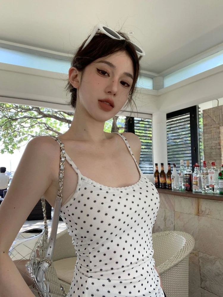 2026 Ropa Mujer Y2k Wave Point All Match Vest Fashion Summer New Korean Camisole Lace Patchwork Backless Tank Top Women Clothes
